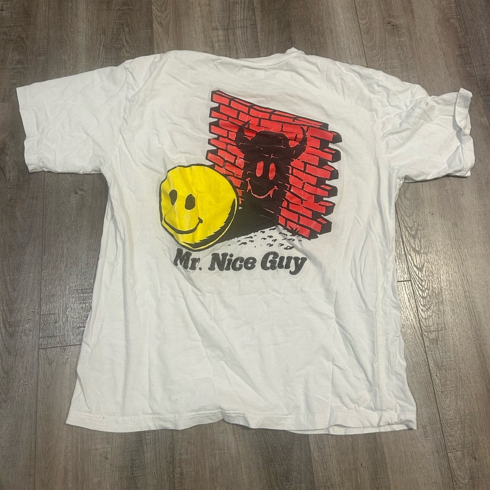 Mr. Nice Guy White Graphic Tee with Smiley Design